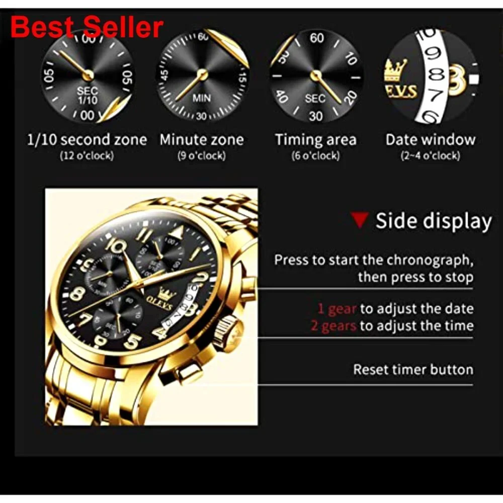 Stainless Steel Quartz Watch Waterproof Luminous Chronograph